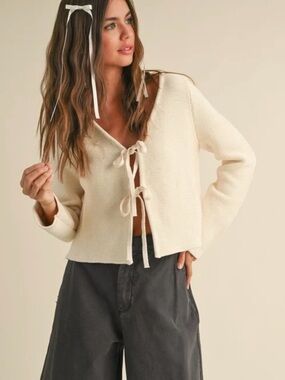 Miou Muse | 100% Cotton Knitted Tie Front Cardigan | Size S